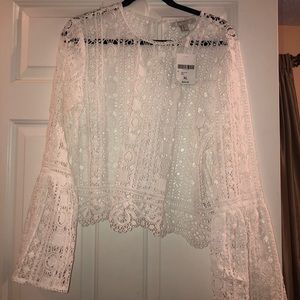 White crochet bell sleeve top